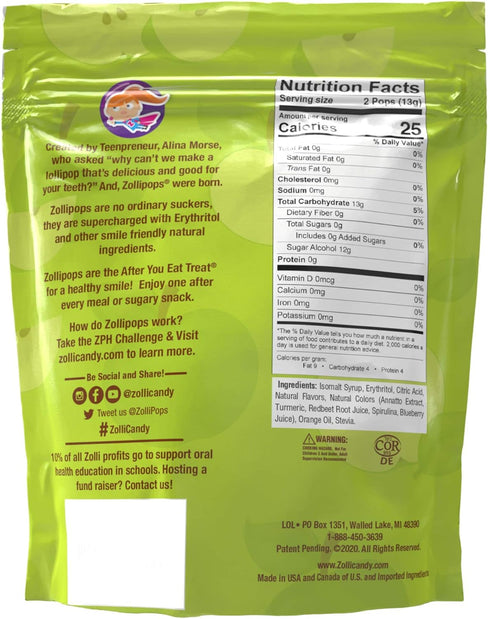 Zollipops Clean Teeth Lollipops, Green Apple, 3.1 Oz...